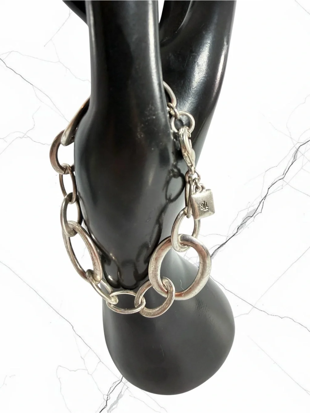 Vintage Ralph Lauren Silver Tone Oval Link Bracelet Chunky Chain Statement 7”